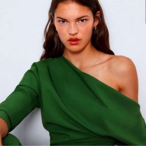 ZARA dark green asymmetrical long sleeve top